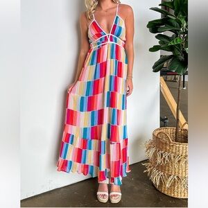 Fate rainbow multi-color summer maxi dress women’s size medium